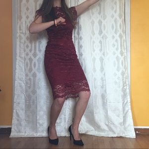 Maroon lace midi dress